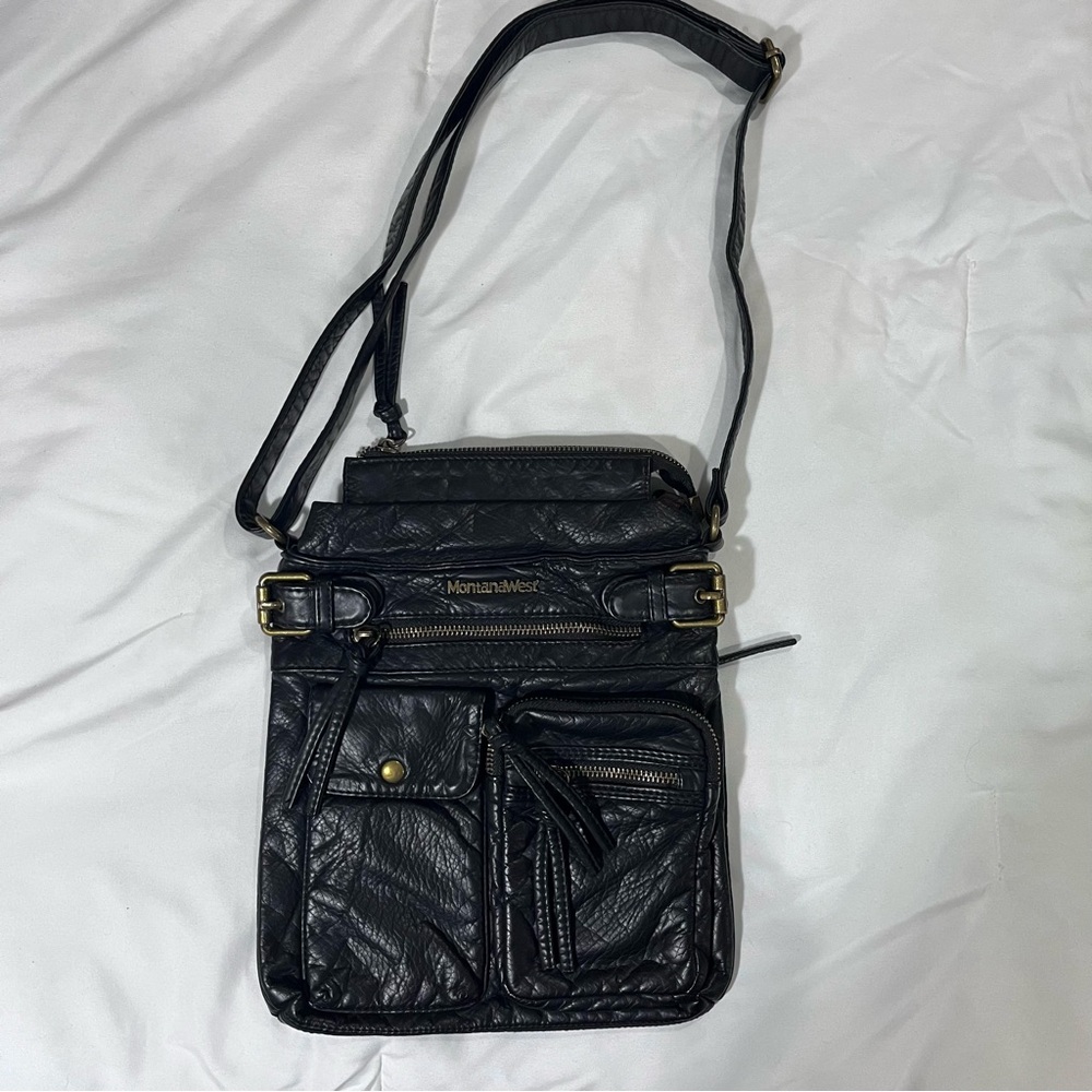 Montana West Buttery Soft Black Vegan Leather Crossbody Bag Purse Pocketbook - Picture 2 of 14